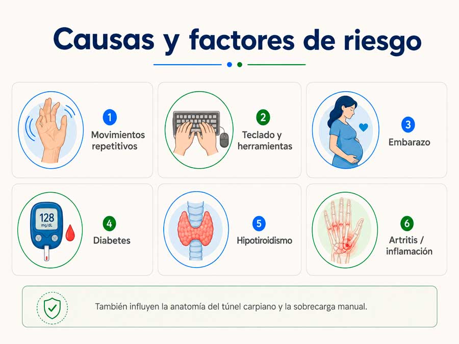 Causas y factores de riesgo del síndrome del túnel del carpo