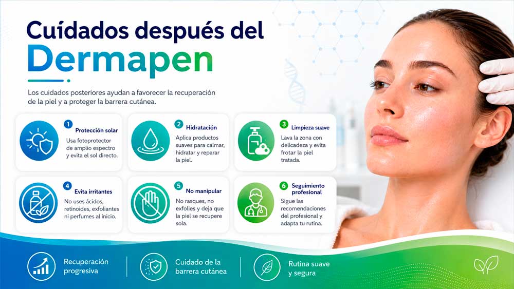 Cuidados tras el Dermapen con protección solar, hidratación y reparación de la barrera cutánea